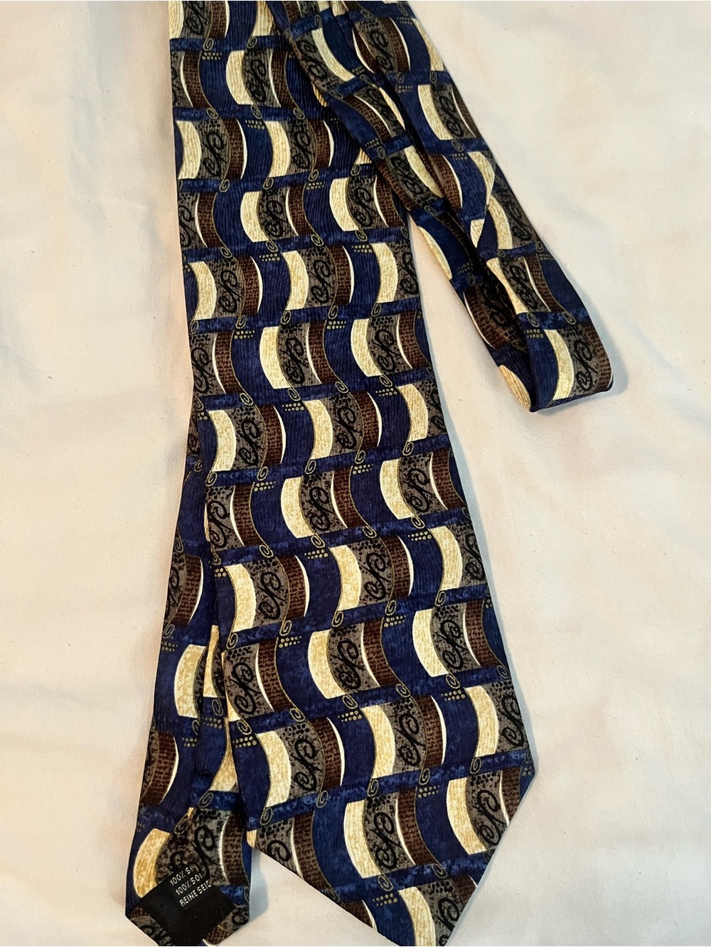 Luxury Pavia Blue Brown Cream Patterned Men's Tie made in Italy